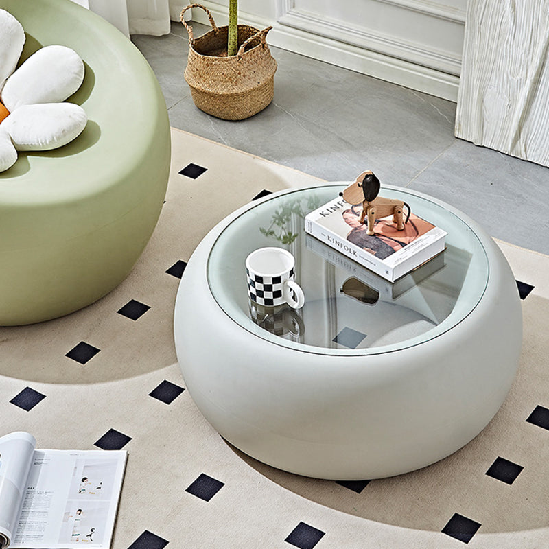 Contemporary Nordic Round Plastic Glass Coffee Table 1-Tier For Living Room