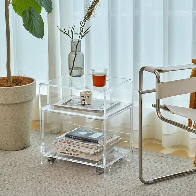 Modern Minimalist Rectangular Acrylic End Table 1-Storage For Living Room