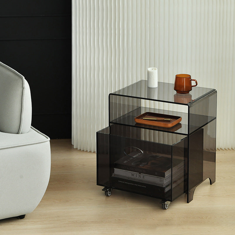 Modern Minimalist Rectangular Acrylic End Table 1-Storage For Living Room