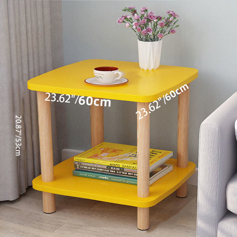 Modern Minimalist Square Particle Board Tabletop Wood End Table 1/2-Tier For Living Room