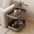 Contemporary Luxury Movable Rectangular Top Saddle Leather Stainless Steel End Table 2-Tier For Living Room