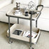 Contemporary Luxury Movable Rectangular Top Saddle Leather Stainless Steel End Table 2-Tier For Living Room