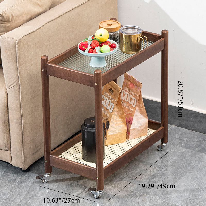 Modern Minimalist Rectangular Tabletop Acrylic Bamboo End Table 2-Tier For Living Room