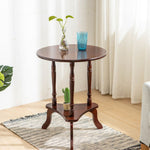 Contemporary Nordic Round Wood Coffee Table 2-Tier For Living Room