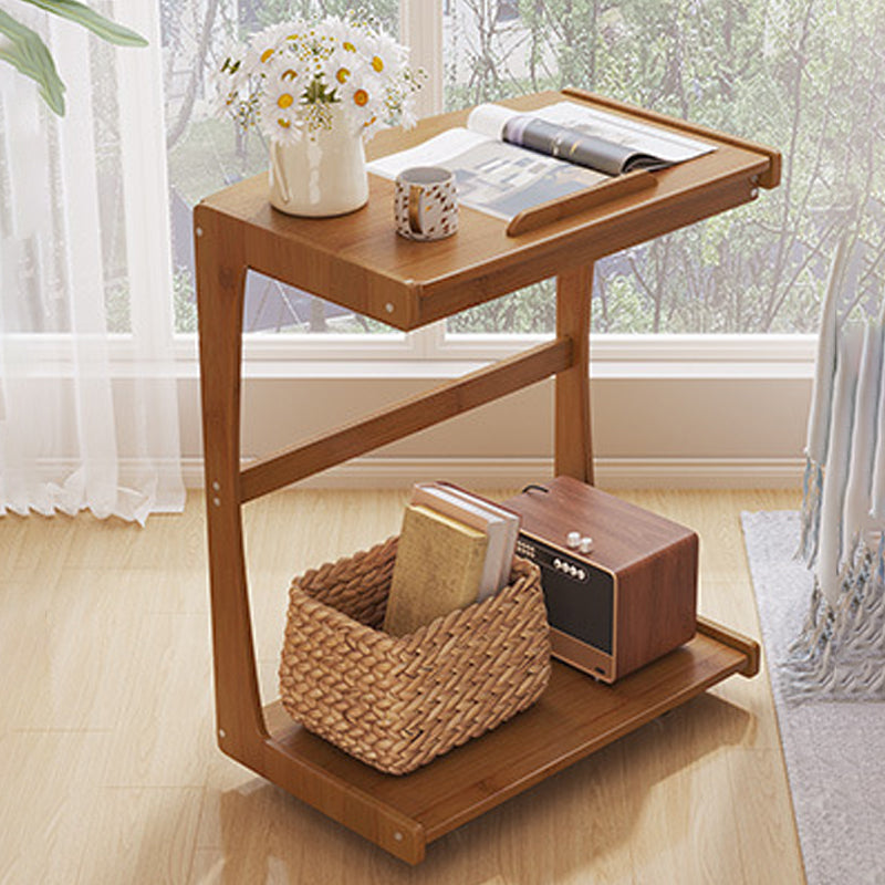 Contemporary Nordic Rectangular Wood Board Flip Cover End Table 2-Tier Movable For Living Room