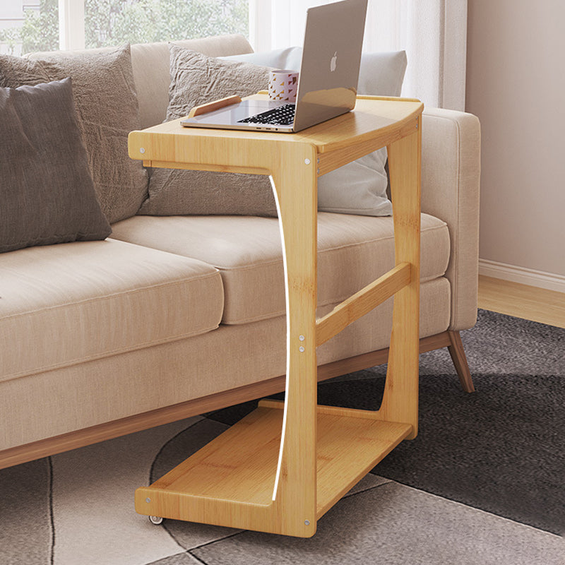 Contemporary Nordic Rectangular Wood Board Flip Cover End Table 2-Tier Movable For Living Room