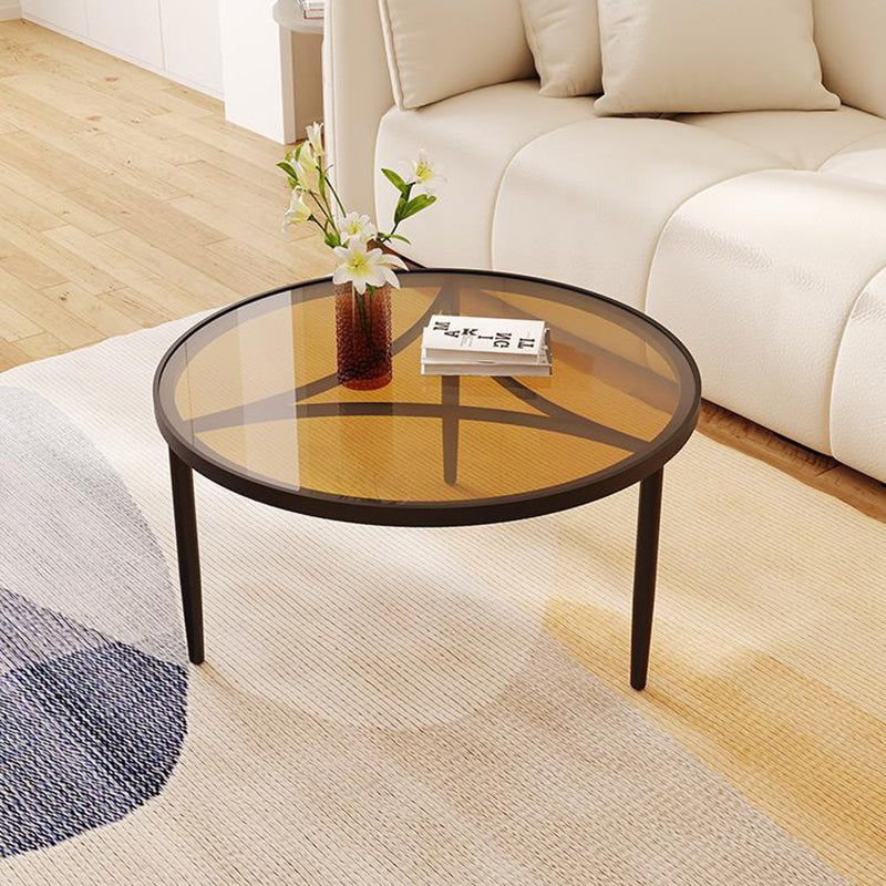 Contemporary Luxury Tempered Glass Iron Wood Coffee Table 1-Tier For Living Room