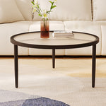 Contemporary Luxury Tempered Glass Iron Wood Coffee Table 1-Tier For Living Room