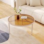 Contemporary Luxury Tempered Glass Iron Wood Coffee Table 1-Tier For Living Room