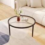 Contemporary Luxury Tempered Glass Iron Wood Coffee Table 1-Tier For Living Room