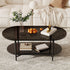 Traditional Vintage Oval Tempered Glass Tabletop Carbon Steel Coffee Table 2-Tier For Living Room