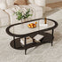 Traditional Vintage Oval Tempered Glass Tabletop Carbon Steel Coffee Table 2-Tier For Living Room