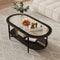 Traditional Vintage Oval Tempered Glass Tabletop Carbon Steel Coffee Table 2-Tier For Living Room