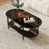 Traditional Vintage Oval Tempered Glass Tabletop Carbon Steel Coffee Table 2-Tier For Living Room