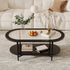 Traditional Vintage Oval Tempered Glass Tabletop Carbon Steel Coffee Table 2-Tier For Living Room