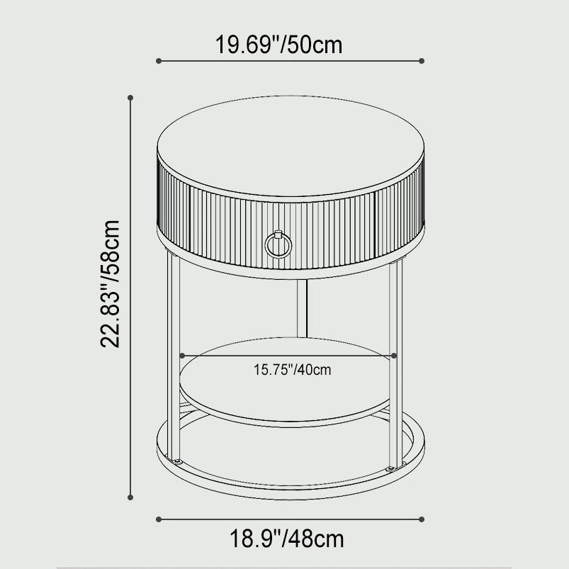 Contemporary Luxury Round Vertical Grain Rock Slab Iron End Table 1/2-Tier For Living Room