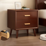 Modern Minimalist Rectangle Solid Wood Top Board Nightstand 2-Drawer For Bedroom