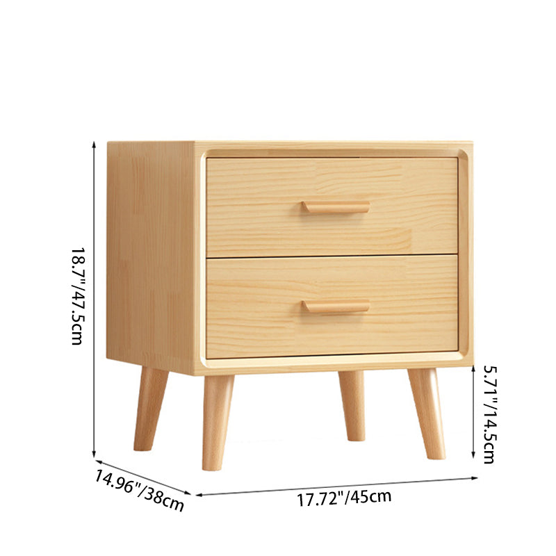 Modern Minimalist Rectangle Solid Wood Top Board Nightstand 2-Drawer For Bedroom