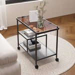 Contemporary Luxury Movable Rectangular Top Tempered Glass Iron End Table 3-Tier For Living Room