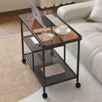 Contemporary Luxury Movable Rectangular Top Tempered Glass Iron End Table 3-Tier For Living Room