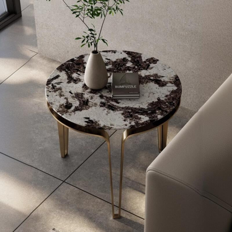 Contemporary Luxury Round Marble Top Stainless Steel Coffee Table For Living Room