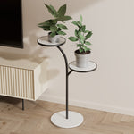 Contemporary Creative Round PP Top Rock Slab Iron End Table 2-Tier For Living Room