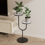 Contemporary Creative Round PP Top Rock Slab Iron End Table 2-Tier For Living Room