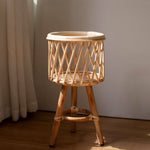 Contemporary Boho Round Bamboo Rattan Weaving End Table 1-Storage For Living Room