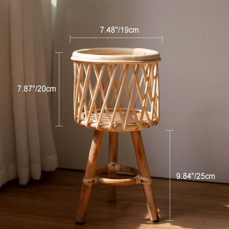 Contemporary Boho Round Bamboo Rattan Weaving End Table 1-Storage For Living Room