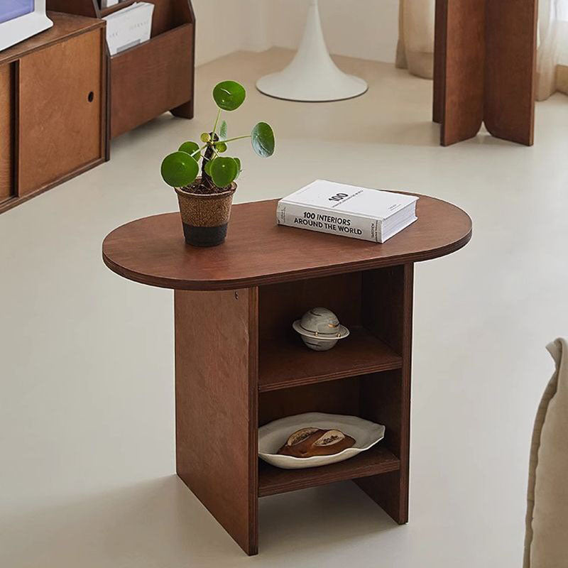 Contemporary Scandinavian Oval Rectangular Solid Wood End Table 3-Tier For Living Room