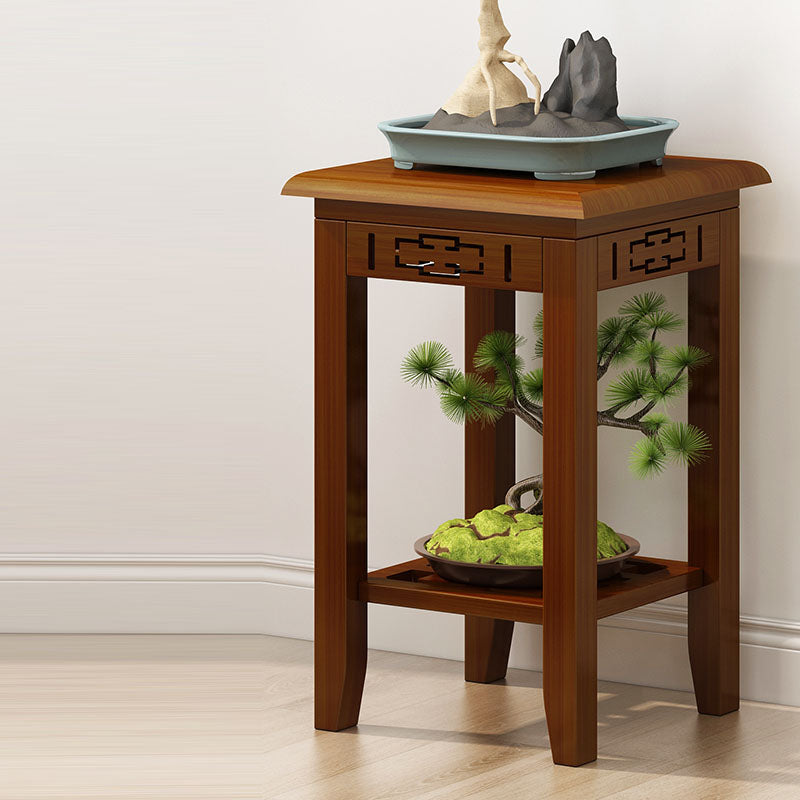 Traditional Chinese Rectangular Carved Solid Wood Side Table 1/2 Tier For Living Room