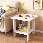 Modern Minimalist Rectangular Solid Wood Faux Panel Side Table 2-Tier For Living Room