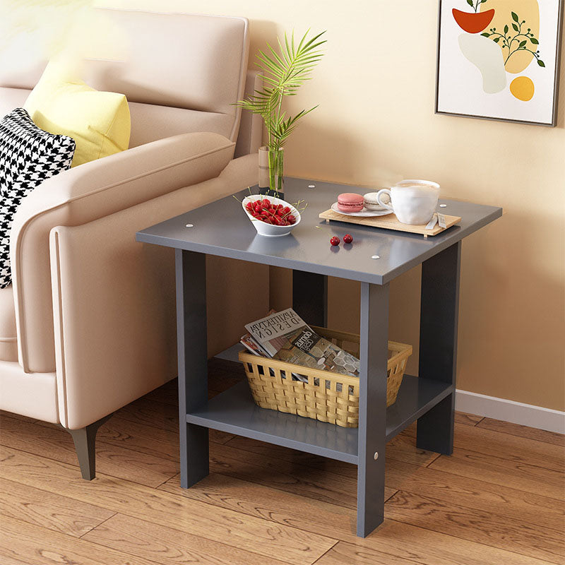 Modern Minimalist Rectangular Solid Wood Faux Panel Side Table 2-Tier For Living Room