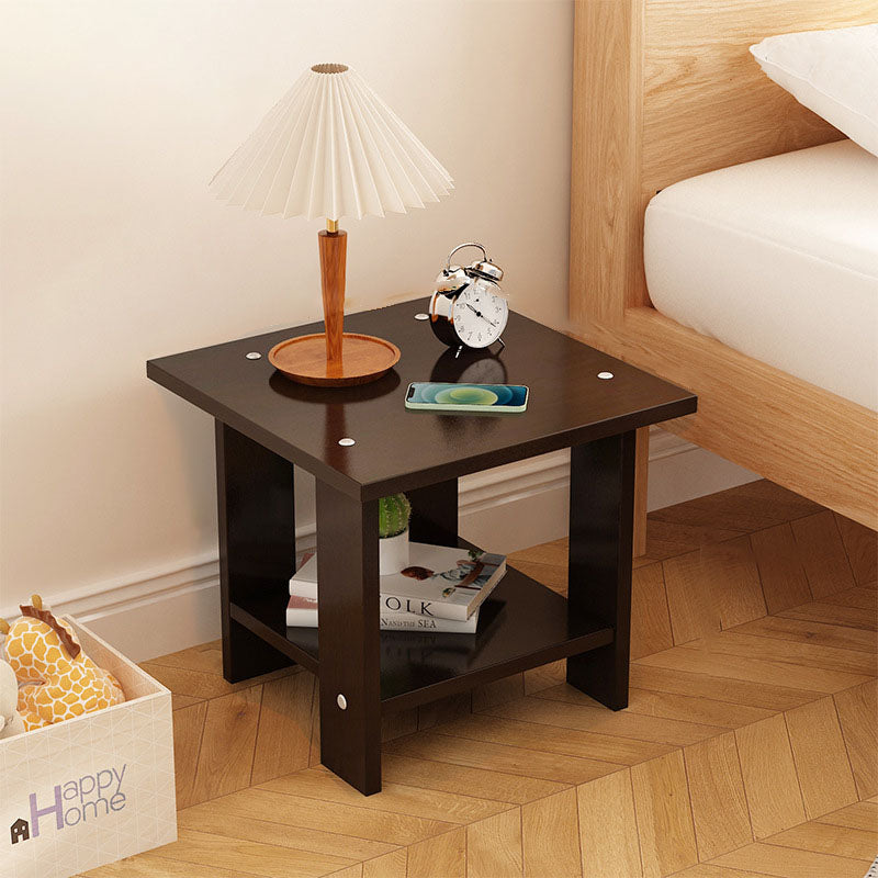 Modern Minimalist Rectangular Solid Wood Faux Panel Side Table 2-Tier For Living Room