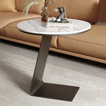 Contemporary Creative Round L-Shaped Rectangular Marble Steel Side Table 1-Tier For Living Room