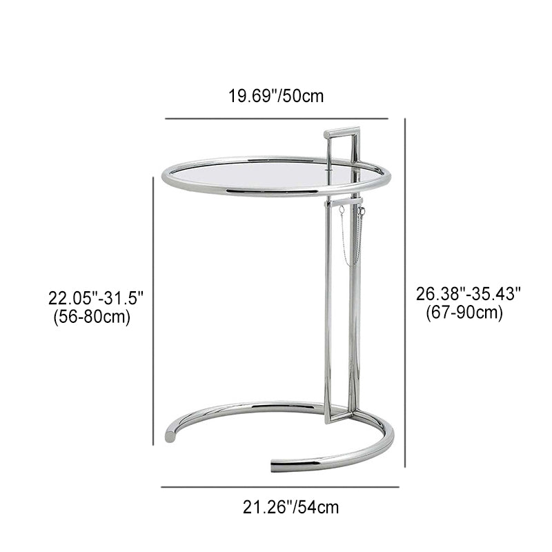 Contemporary Scandinavian Round Glass Stainless Steel Side Table 1-Tier For Living Room