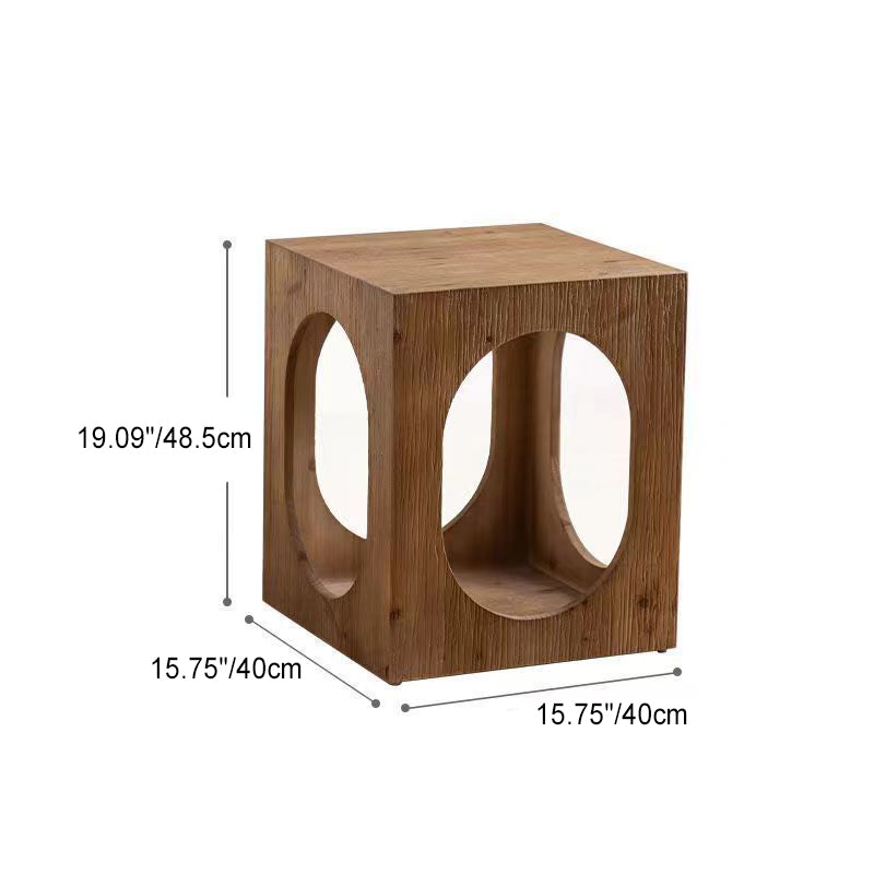 Traditional Japanese Square Solid Wood Side Table 2-Tier For Living Room