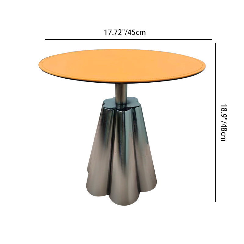 Modern Minimalist Round Cylinder Leather Stainless Steel Side Table 1-Tier For Living Room