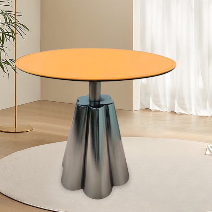 Modern Minimalist Round Cylinder Leather Stainless Steel Side Table 1-Tier For Living Room