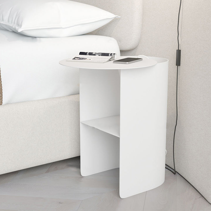 Modern Minimalist Round Rectangular Iron Nightstand 2-Tier For Bedroom