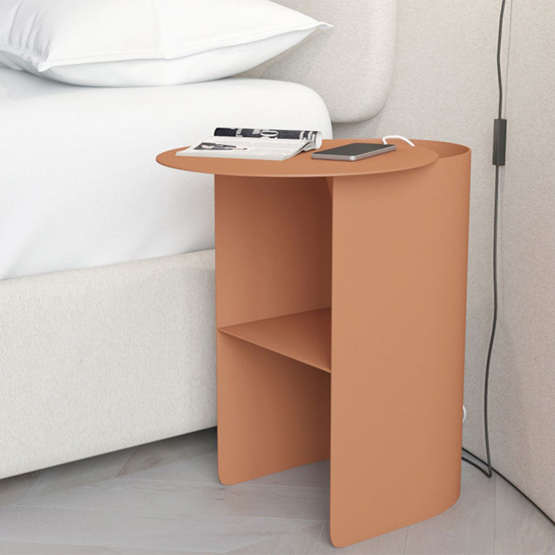 Modern Minimalist Round Rectangular Iron Nightstand 2-Tier For Bedroom