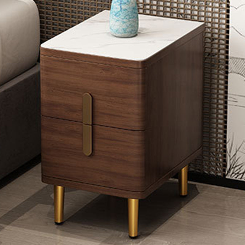 Modern Minimalist Rectangular Square Marble Solid Wood Nightstand 2-Drawer For Bedroom