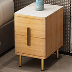 Modern Minimalist Rectangular Square Marble Solid Wood Nightstand 2-Drawer For Bedroom