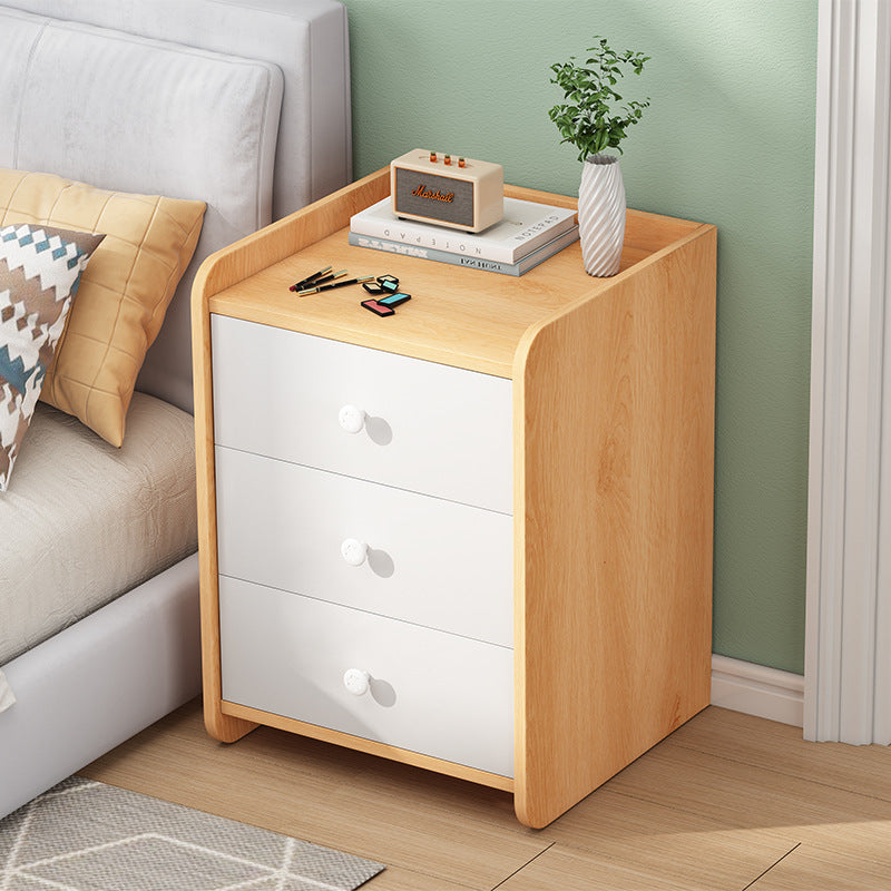 Contemporary Scandinavian Square Rectangular Density Board Nightstand 2/3 Drawer For Bedroom