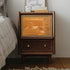 Contemporary Scandinavian Square Rectangular Rattan Solid Wood Nightstand 2-Drawer For Bedroom