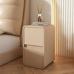 Contemporary Scandinavian Rectangular Leather Wood Nightstand 2-Drawer For Bedroom