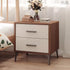 Modern Minimalist Square Rectangular Solid Wood Iron Nightstand 2-Drawer For Bedroom