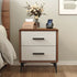 Modern Minimalist Square Rectangular Solid Wood Iron Nightstand 2-Drawer For Bedroom