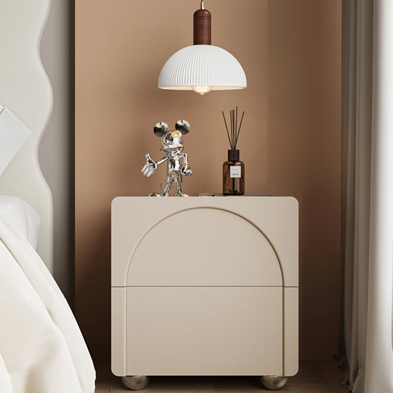 Modern Minimalist Square Half Round Leather Solid Wood Stainless Steel Nightstand 2-Drawer For Bedroom