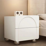 Modern Minimalist Square Half Round Leather Solid Wood Stainless Steel Nightstand 2-Drawer For Bedroom